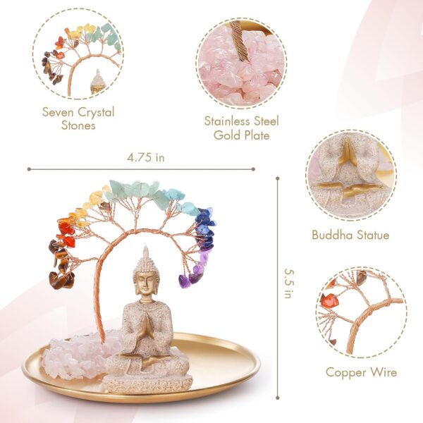 INNOLITES 7 Chakra Crystal Tree and Buddha Statue Set, Yoga Meditation Decor, Money Tree and Buda Statue for Home Living Room Office Shelf Decor Wealth and Luck