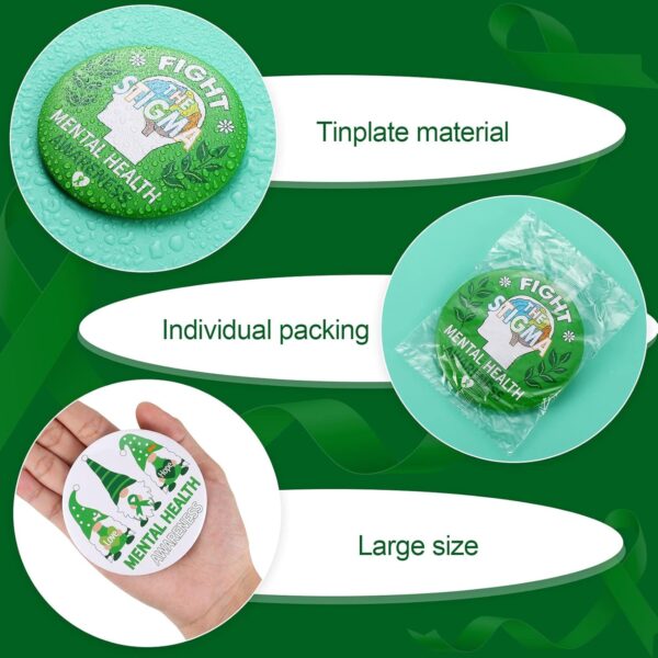 Inbagi 100 Pieces 3 Inch Mental Health Awareness Buttons Pins Bulks Metal Round Badges with Individual Packaging for Men Women Hats Backpack Jackets