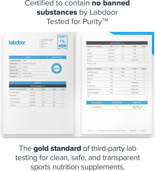 LEGION Pulse Pre Workout Supplement - All Natural Nitric Oxide Preworkout Drink to Boost Energy, Creatine Free, Naturally Sweetened, Beta Alanine, Citrulline, Alpha GPC (Caffeine Free Blue Razz)