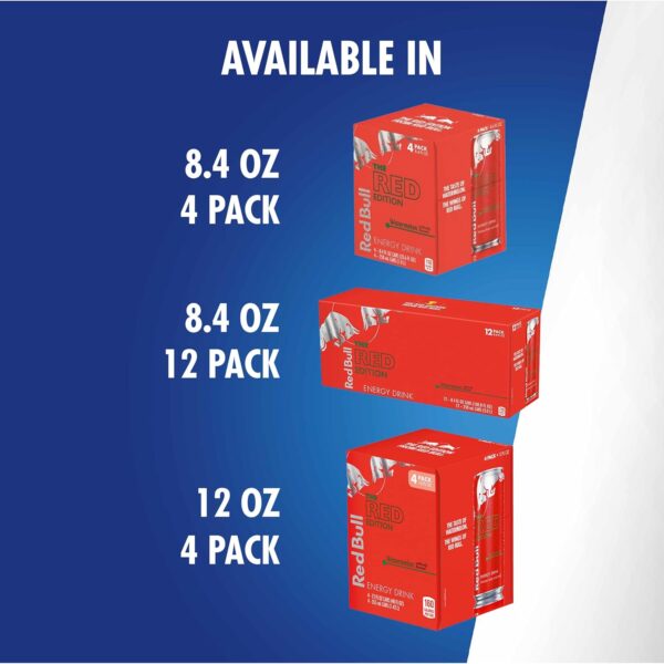 Red Bull Red Edition Energy Drink, Watermelon, with 80mg Caffeine plus Taurine & B Vitamins, 8.4 Fl Oz, Pack of 4 Cans