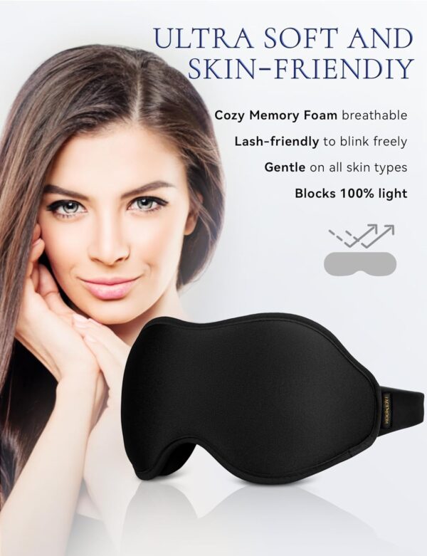 Sleep Mask Blackout for Men Women: Lightweight 3D Contoured Eye Mask for Lash Extensions - Adjustable Strap Washable Zero Pressure - Perfect for Side Sleepers Airplane Travel Yoga Meditation Black