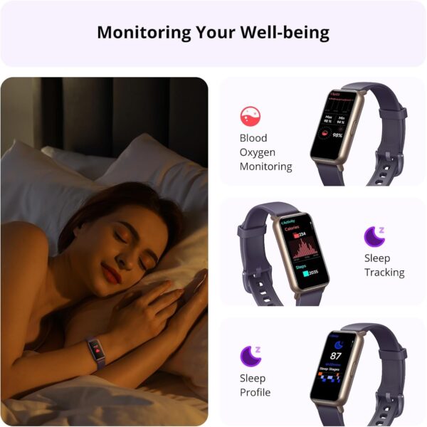 AKAGEAR Fitness & Activity Tracker with Sleep and Blood Oxygen Monitoring, 24/7 Heart Rate Stress Index and Respiratory Training 1.58" AMOLED Display 5ATM Waterproof and More Purple