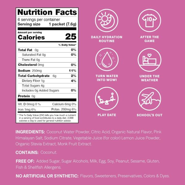 Cure Hydration - Kids Electrolyte Drink Mix | Plant-Based Pediatrician Formulated Rehydration | No Added Sugar, Non-GMO, Gluten-Free, No Artificial Flavors, FSA & HSA | Box of 6 Packets - Fruit Punch