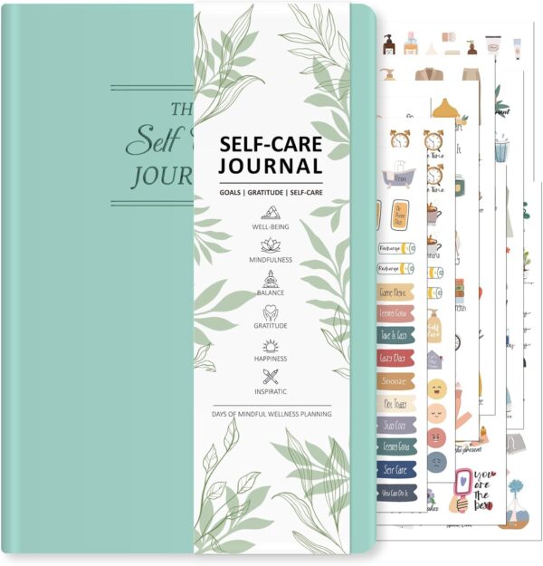 Self Care Journal for Women & 484 Self Care Stickers, 90-Day 5 Minute Mental Health Journal A5, Gratitude Journal for Self Help - Personal Development Planner, Mediation & Mood Tracker