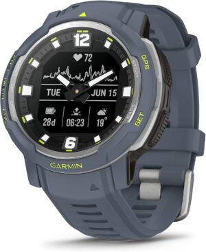 Garmin Instinct Crossover, Rugged Hybrid Smartwatch, Analog Hands and Digital Display, Blue Granite