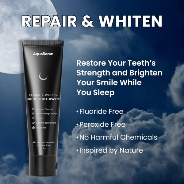 AquaSonic Complete Care Toothpaste - Refresh & Protect Day Toothpaste - Repair & Whiten Night Toothpaste - Flouride Free Natural - Anticavity Antiplaque Reharden Strengthen Whiten Detoxify