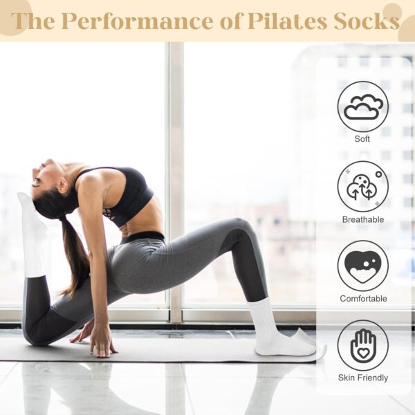 Justay 6 Pairs Pilates Socks with Grips for Women Soft Non Slip Crew Cotton Socks Athletic Workout Barre Hospital Yoga Socks