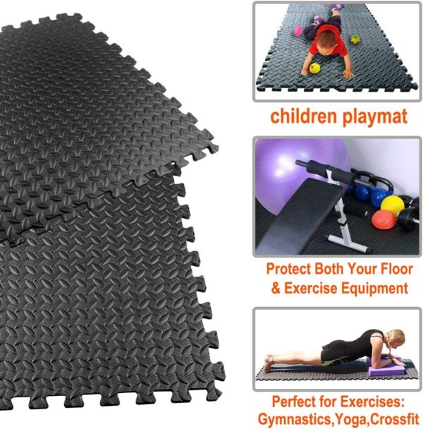 Exercise Mats Puzzle Foam Mats Gym Flooring Mat Cover 20 SQ.FT Interlocking Foam Mats with EVA Foam Floor Tiles for Home Gym Equipment Workouts (20pcs Black Exercise Mats)