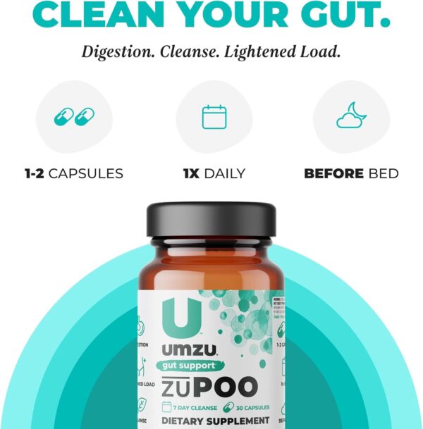 UMZU zuPOO Natural Colon Cleanse, Constipation Relief & Detox Supplement for Women & Men, Cascara Sagrada, Magnesium, Milk Thistle, Apple Cider Vinegar (15 Day Supply | 30 Capsules)