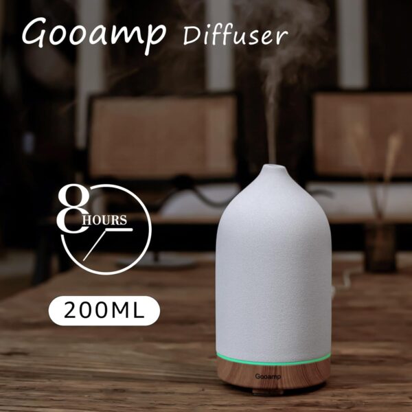 200ML Ceramic Diffuser,Aromatherapy Diffuser,Essential Oil Diffuser with 7 Color Lights Auto Shut Off for Home Office Room,Wood Grain Base (1/3/6/ON hrs Working time)