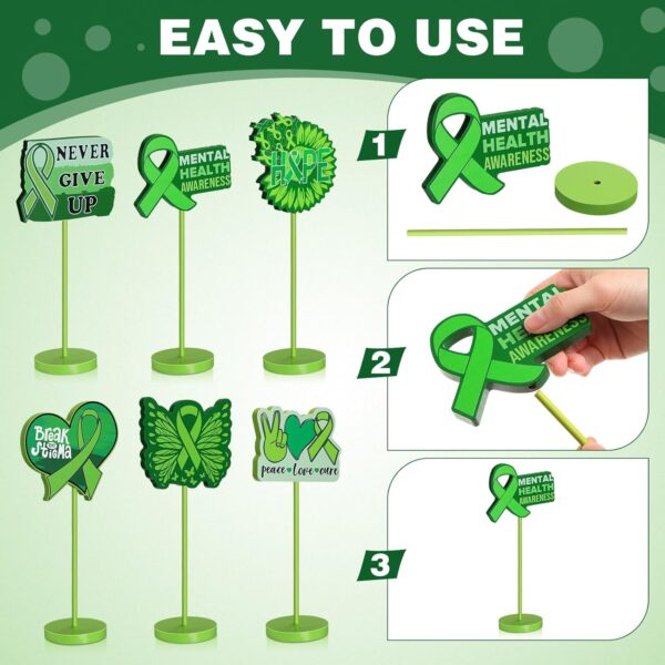 Amyhill 6 Pcs Mental Health Awareness Month Wooden Centerpieces Motivational Mental Health Awareness Standing Block Sign Set Green Ribbon Table Signs Decorations for Office Charity Party Supplies