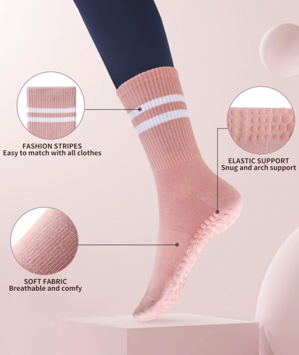 DIBAOLONG Pilates Socks with Grips for Women Yoga Socks Non Slip Barre Hospital Socks 6-Pairs Grippy Ankle Socks