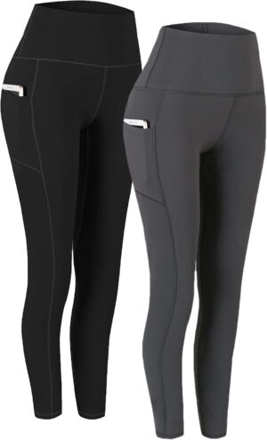 Fengbay 2 Pack High Waist Yoga Pants, Pocket Yoga Pants Tummy Control Workout Running 4 Way Stretch Yoga Leggings