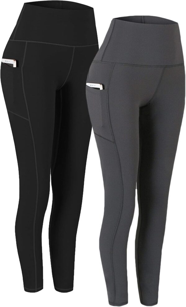 Fengbay 2 Pack High Waist Yoga Pants, Pocket Yoga Pants Tummy Control Workout Running 4 Way Stretch Yoga Leggings