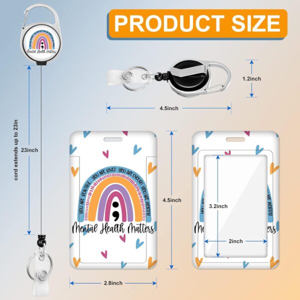 Plifal Badge Holder with Retractable Reel, Boho Rainbow Mental Health Matters ID Name Tag Work Badge Clip Heavy Duty Vertical Card Protector Cover Case for Work Office Nurse Medical Women