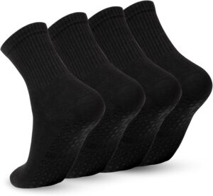 Pilates Yoga Socks with Grips for Women - Crew Length Ballet Barre Socks - Sticky Workout Hospital Socks