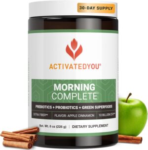 ACTIVATEDYOU Morning Complete Daily Wellness Greens Superfood Drink Mix for Gut Health w/Prebiotics, Probiotics, Antioxidants, Green Superfoods, 10 Billion CFUs, 30 Servings (Apple Cinnamon)
