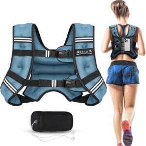 BAGAIL Weighted Vest, 5lbs/10lbs/12lbs/15lbs/20lbs/25lbs/30lbs Weight Vest with Detachable Phone Pouch, Rucking Vest for Women, Men, Walking, Weight Loss, Training, Running