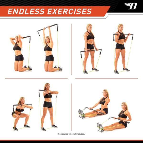 Professional Resistance Exercise 36" Light Weight Bar and All-in-one 6-pc Resistant Accessory Kit with 20/30/40lb Bands, Door Anchor and Ankle/Arm Straps for Home Physical Training