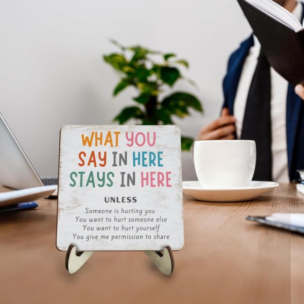 Positive Mental Health Office Decor Rustic Desk Decor Therapy Office School Counselor CBT Therapist Counseling Wood Sign Psychology Decoration for Home Farmhouse Table Shelf Plaque with Wood Stand