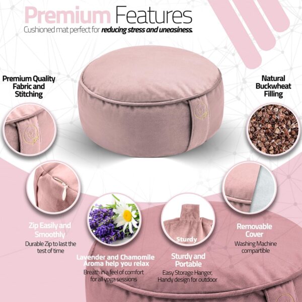 Secret Garden Velvet Meditation Cushion – Large Yoga Cushion to Achieve Full Serenity – Eco-Friendly Buckwheat Hull Filled Meditation Pillow – Yoga Pillows for Sitting on Floor (Rose Pink)