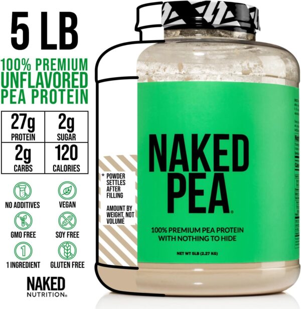 Naked Pea - 5LB 100% Pea Protein Powder from North American Farms - Unflavored Vegan Pea Protein Isolate - Plant Protein Powder, Easy to Digest - 76 Servings