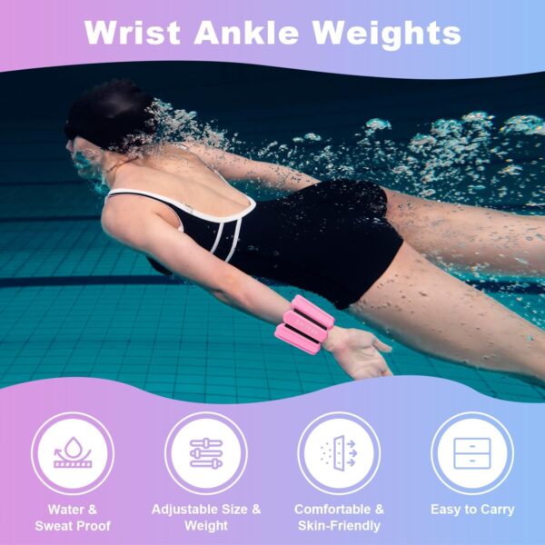 REALIKE Wrist Weights Ankle Weights for Women, Wearable Arm & Leg Weights Set of 2 (1LB Each) Adjustable Silicone Workout Ankle Weights for Walking, Yoga, Pilates,Aerobics,Gym