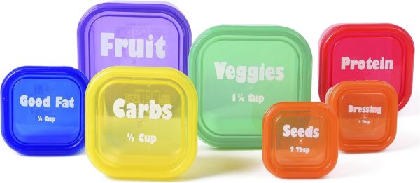 Portion Control Containers DELUXE Kit (14-Piece) with COMPLETE GUIDE + 21 DAY PLANNER + RECIPE eBOOK BPA FREE Color Coded Meal Prep System for Diet and Weight Loss