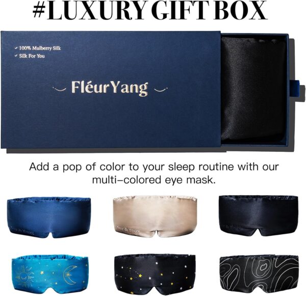 Fleur&Yang Silk Sleep Mask, Adjustable Blackout Sleeping Mask for Men Women, Soft Breathable 100% Mulberry Silk Fabric, Cooling Eye Cover Blindfold for DeepSleep or Meditation(Peaceful Black)