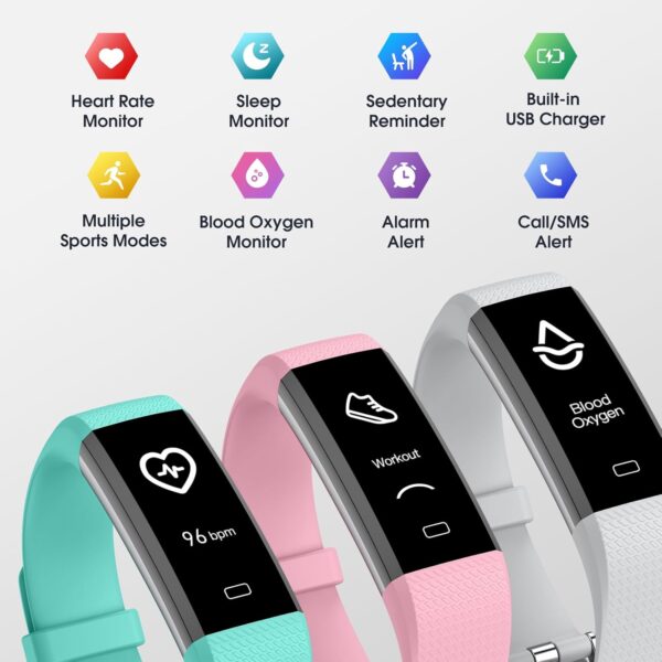 Kummel Fitness Tracker with Heart Rate Blood Oxygen Monitor, Activity Tracker Sleep Monitor Health Tracker, Smart Watch Pedometer Step Calories Counter, Fitness Watches for Men Women