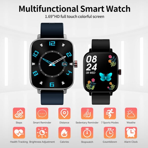 Luoba Smart Watches for Men, 1.69'' Answer/Make Call Android Smartwatch Activity Fitness Tracker with Heart Rate Sleep Monitor Calorie Step Counter Digital Fitness Watch Compatible Android iOS, Blue