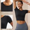 MAGCOMSEN Women's Crop Workout Tops Yoga Short Sleeve Athletic Shirts Cropped Slim Fit Gym Clothes Tight Tshirt Exercise
