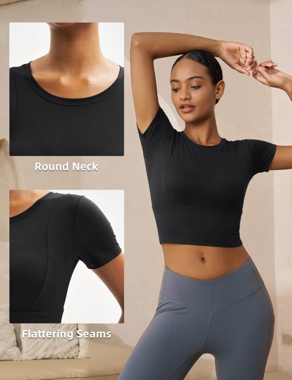 MAGCOMSEN Women's Crop Workout Tops Yoga Short Sleeve Athletic Shirts Cropped Slim Fit Gym Clothes Tight Tshirt Exercise