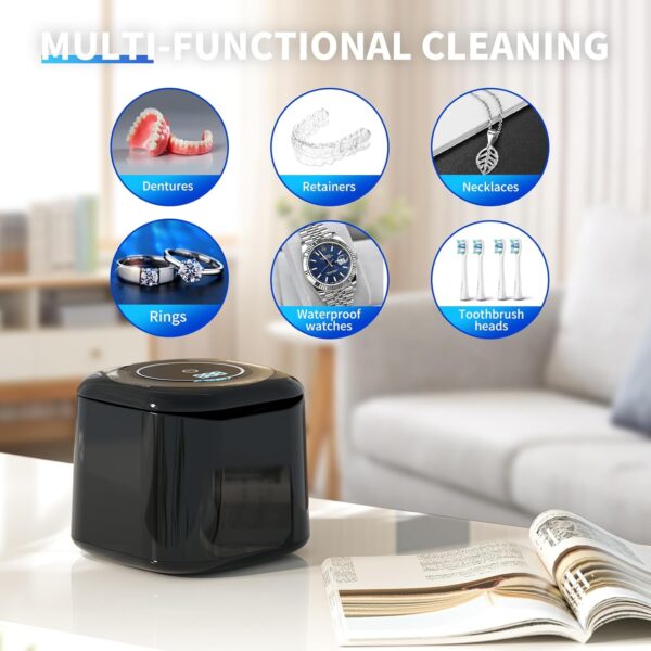 Ultrasonic Retainer Cleaner, 48kHz 30W Retainer Cleaner Machine for Dentures, Night Mouth Guards, Jewelry, Aligner, Braces, Denture Cleaner with Digital Timer, 180ML Capacity, Dual Cleaning Mode