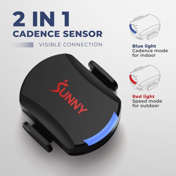 Sunny Health & Fitness 2-in-1 Advanced Cadence/RPM + Speed Sensor, Cadence Sensor Bluetooth ANT+ for Indoor/Outdoor Bikes, Magnet-Less Design for Outdoor Cycles, Exercise Bikes, and More - CB110S