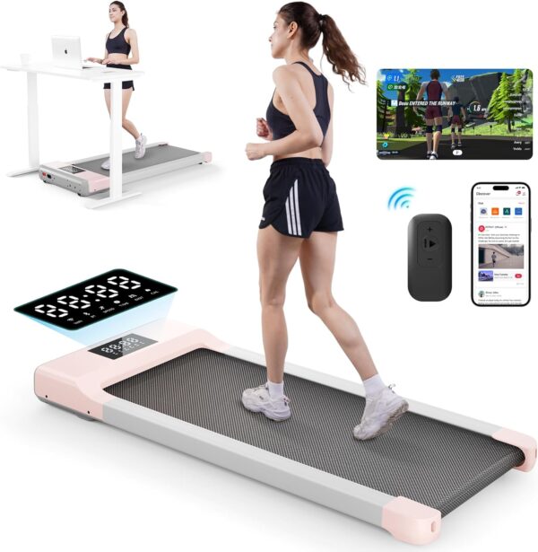 Under Desk Walking Pad Treadmill for Home Office, Intelligent Walk Mat with APP and Remote Control, Portable Exercise Workout Equipment, Super Quiet Walking Jogging Running Machine