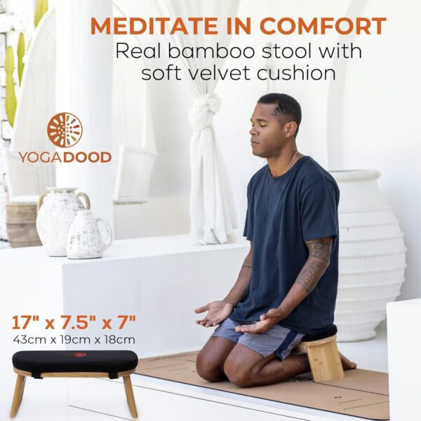 Folding Meditation Bench with Velvet Cushion & Carry Bag - Bamboo Yoga Stool, Seiza Prayer Bench, Travel Meditation Seat - Comfortable Kneeling Chair for Mindfulness, Zen Practice Meditation Stool