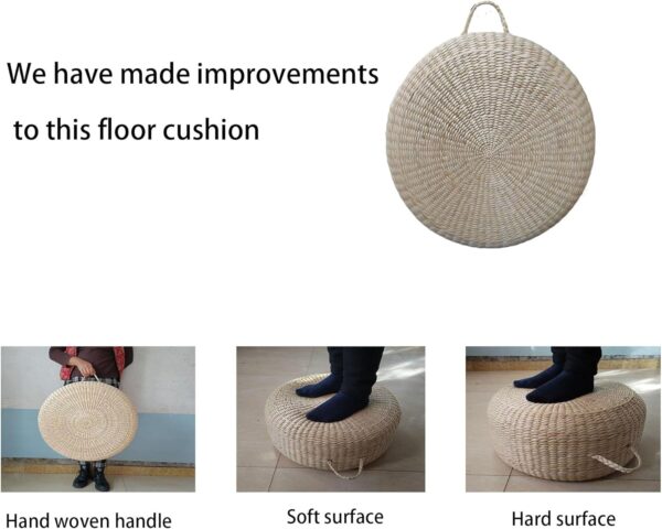 2 Pcs Round Floor Cushion Sitting for Adults, Tatami Floor Pillow for Living Room, Hand Woven Straw Seat(16.8 Diameter x 8 Height)