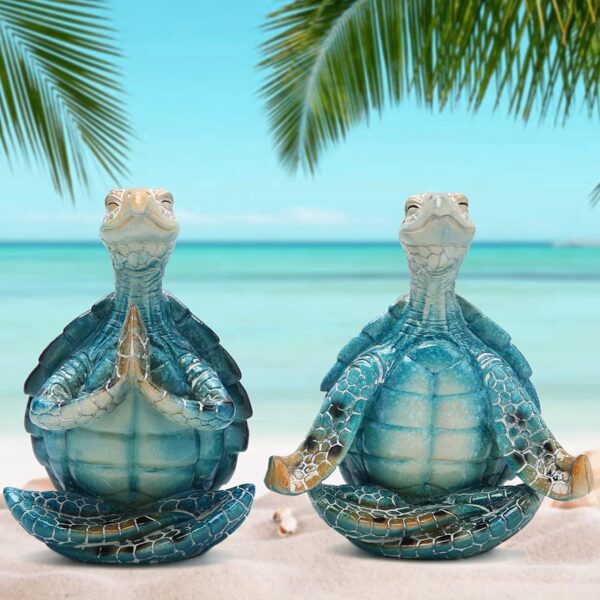 Set of 2 Sea Turtle Yoga Figurines Decorations Summer Meditating Sea Turtle Decor Spring Garden Turtle Crafts,Sea Turtle Yoga Figurines for Home Office Decorations