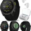 Wearable4U Garmin Enduro 3 – 51 mm, Solar, Sapphire, Ultraperformance GPS Smartwatch, Carbon Gray DLC Titanium with Black UltraFit Nylon Strap White Earbuds Bundle