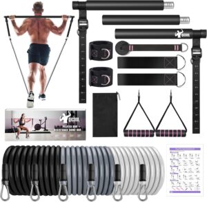 Pilates Bar Kit with Resistance Bands, Workout Sets for Women & Men, Qicool Pilates Resistance Bands Exercise Fitness Equipment Home Gym Yoga, Multifunctional Full Body