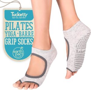 Tucketts Toeless Pilates Socks with Grips for Women, Non-Slip Barre Yoga Socks with Grips for Barefoot Workouts, Sizes 5-13