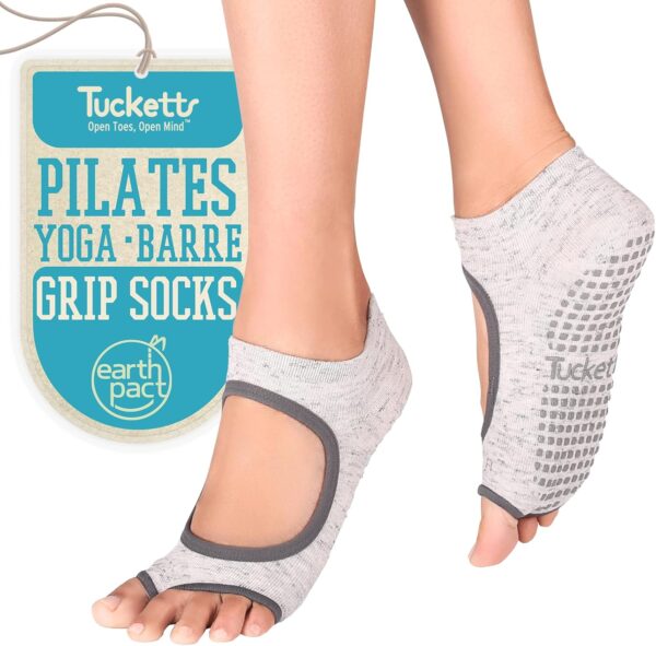 Tucketts Toeless Pilates Socks with Grips for Women, Non-Slip Barre Yoga Socks with Grips for Barefoot Workouts, Sizes 5-13