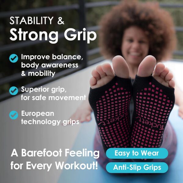 Tucketts Toeless Pilates Socks with Grips for Women, Non-Slip Barre Yoga Socks with Grips for Barefoot Workouts, Sizes 5-13