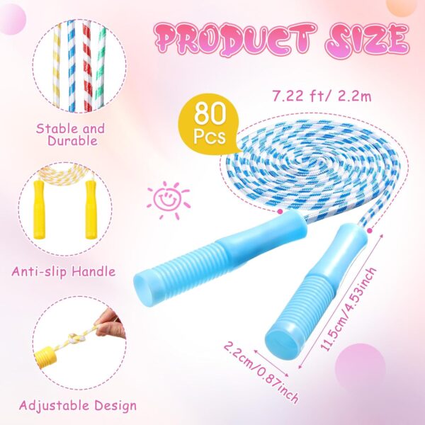 Aoriher 80 Pcs Jump Rope Bulk 7.87 ft Adjustable Stripe Skipping Rope Kids Outdoor Exercise Fitness Equipment for Back to School Class Playground Activities Set, 4 Colors