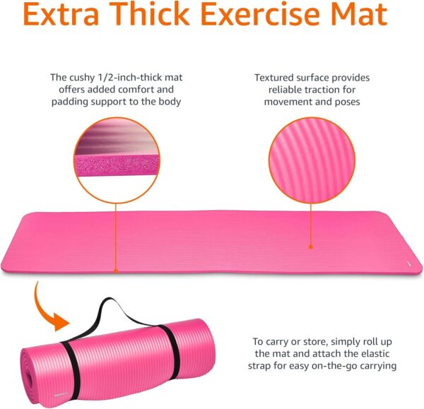 Amazon Basics 1/2 Inch Extra Thick Exercise Yoga Mat with Carrying Strap