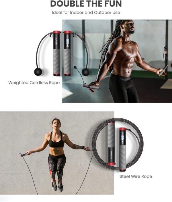 RENPHO Cordless Jump Rope, Weighted Jump Rope with Counter, Jump Ropes for Fitness, Smart Skipping Rope for Crossfit, Gym, Burn Calorie, APP Data Analysis, at-Home-Workout for Women Men Adult Kids