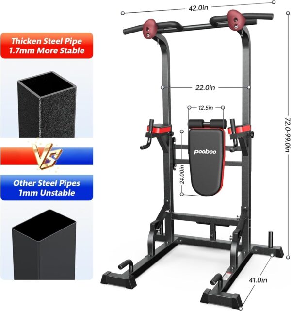 Pooboo Power Tower Dip Station, Pull Up Bar Stand for Fitness Home Gym Workout, Pull Up Dip Station, Multi-Function Power Tower Pull Up Bar,Adjustable Strength Training Fitness Equipment