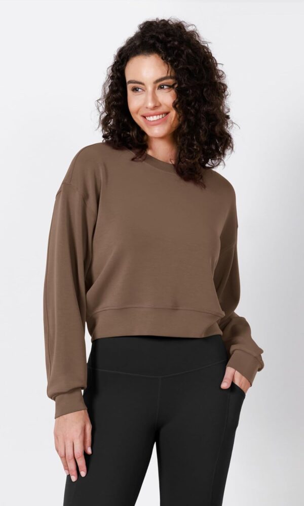 ODODOS Modal Soft Long Sleeve Cropped Sweatshirts for Women Oversized Crew Neck Pullover Crop Top