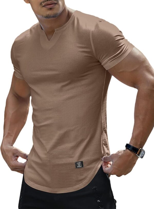 PLEPAN Mens Muscle T Shirts V Neck Short Sleeve Henley Shirt Hipster Longline Gym Workout Athletic Tee Shirts